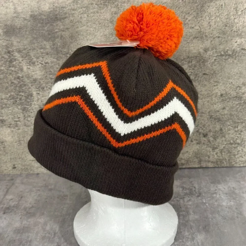 NEW Old Navy Beanie OS Brown Orange Knit Y2K Pom‎ Pom Winter Hat